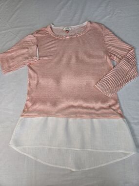 Tyler Boe Coral & White Striped Layered-Hem Top